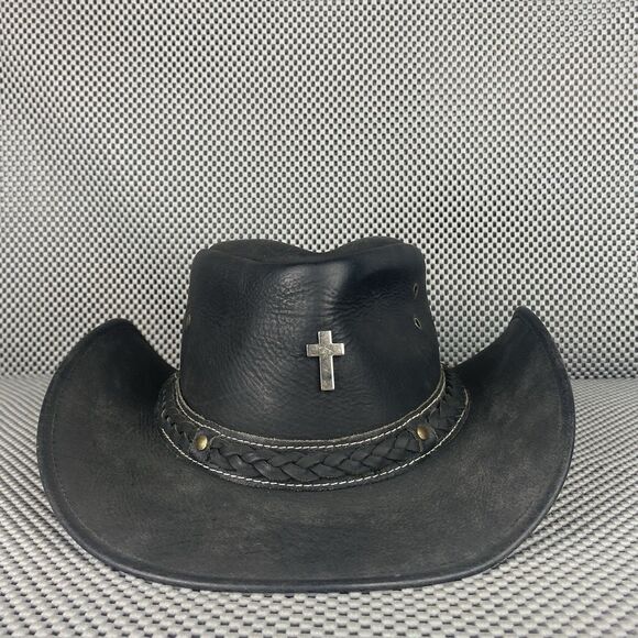COV-VER Your World Cowboy Hat Adult Large Black Leather Cross Western Hat - Picture 1 of 13